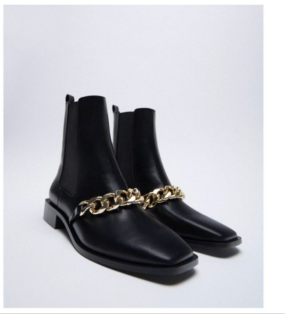 Zara Women’s Low Heel Chain Ankle Boots Black Size 37 (6.5$